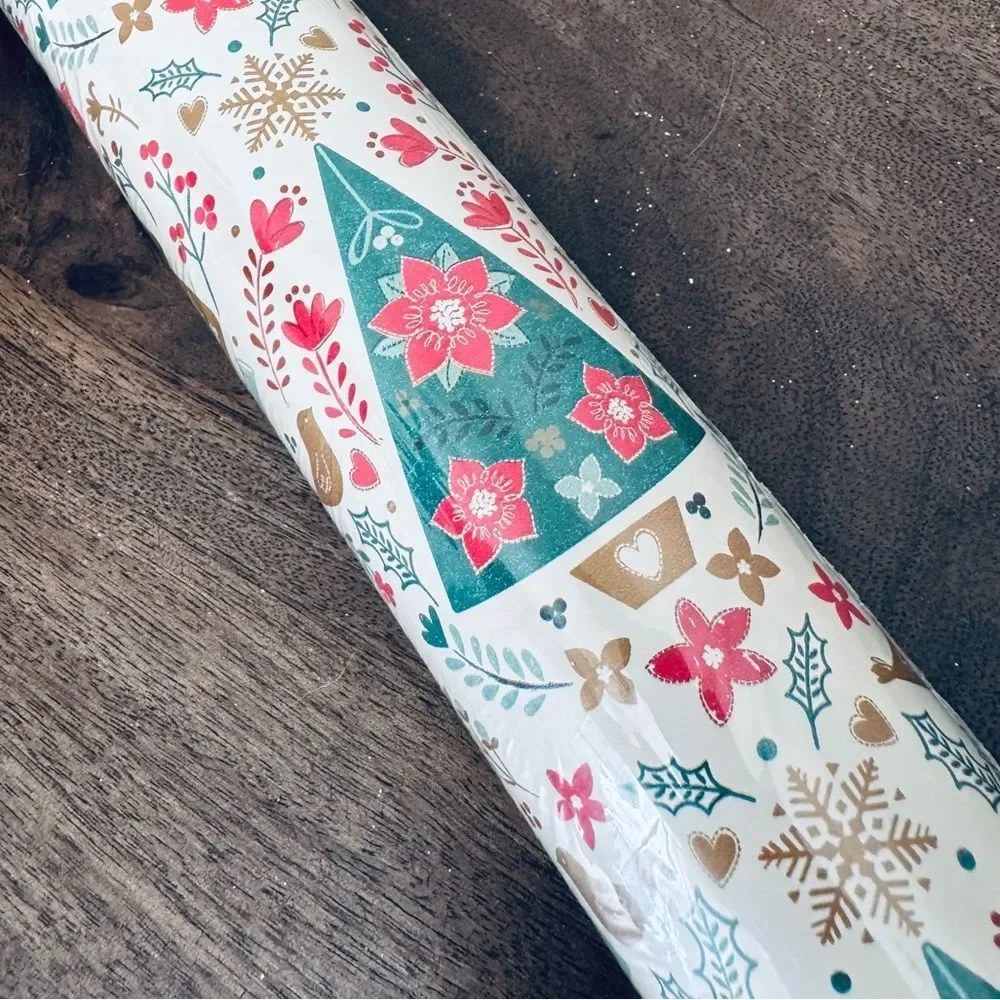 Holiday Trees Snowflakes Hearts Print Christmas Gift Wrap Wrapping Paper Roll